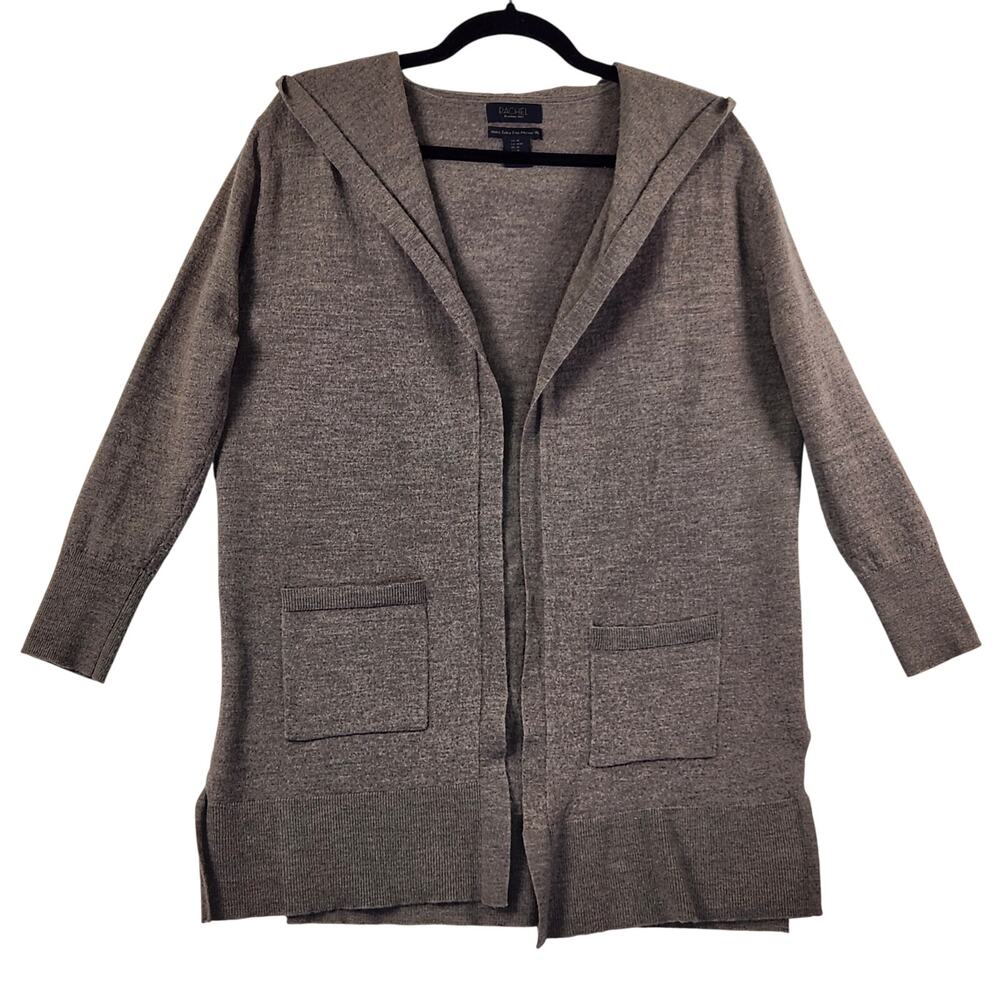 RACHEL Rachel Roy Hooded Cardigan Women M Brown Extra Fine Merino Wool EUC